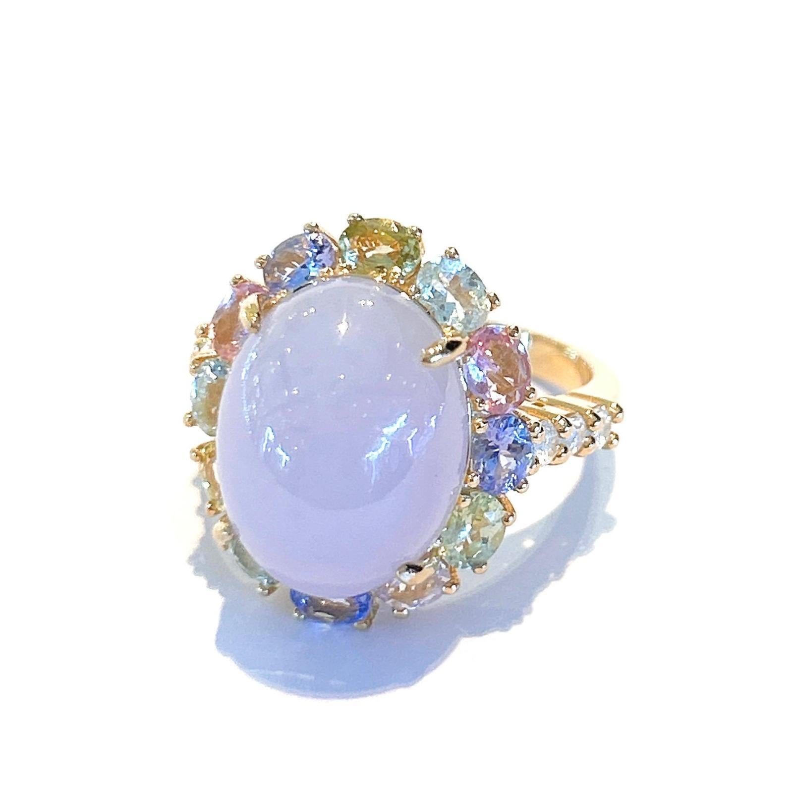 Belle Époque “Capri” Natural Lilac Jade Cocktail Ring Set in 18k Gold & Silver For Sale