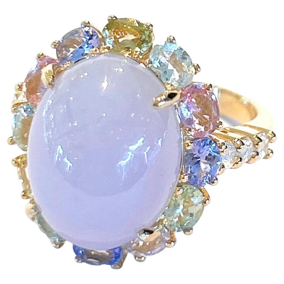 “Capri” Natural Lilac Jade Cocktail Ring Set in 18k Gold & Silver For Sale