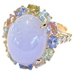 Used “Capri” Natural Lilac Jade Cocktail Ring Set in 18k Gold & Silver
