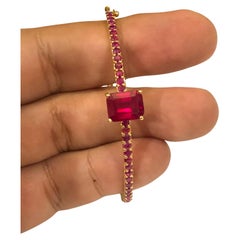 Bochic “Capri” Natural Multi Ruby Bracelet/Bangle Set In 18K Gold & Silver