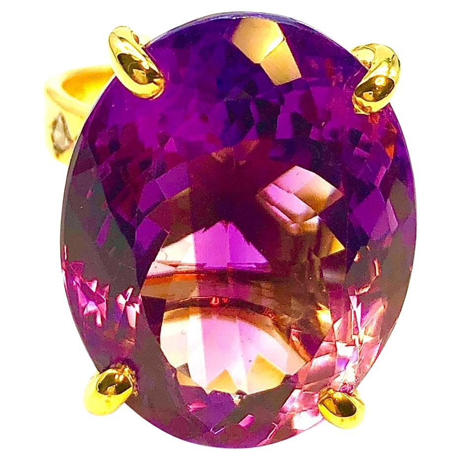 Bochic “Capri” Natural Oval Shape Amethyst & Diamond Set In 18K Gold & Silver