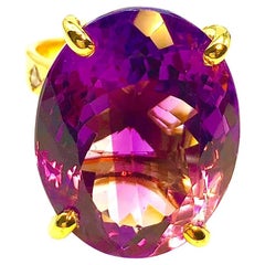 Bochic “Capri” Natural Oval Shape Amethyst & Diamond Set In 18K Gold & Silver