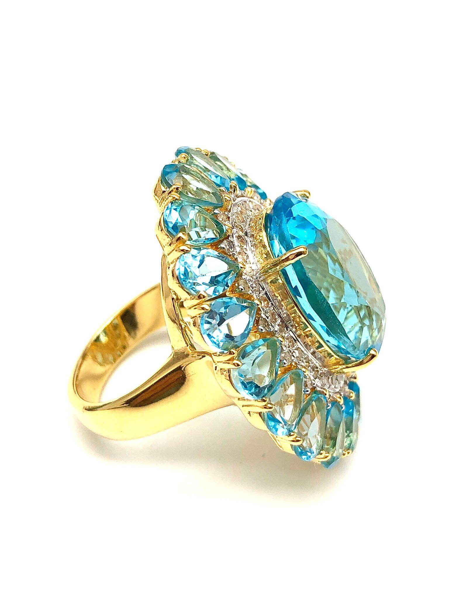 Oval Cut Bochic “Capri” Natural Oval Shape Blue Topaz & Diamond Set In 18K Gold & Silver For Sale