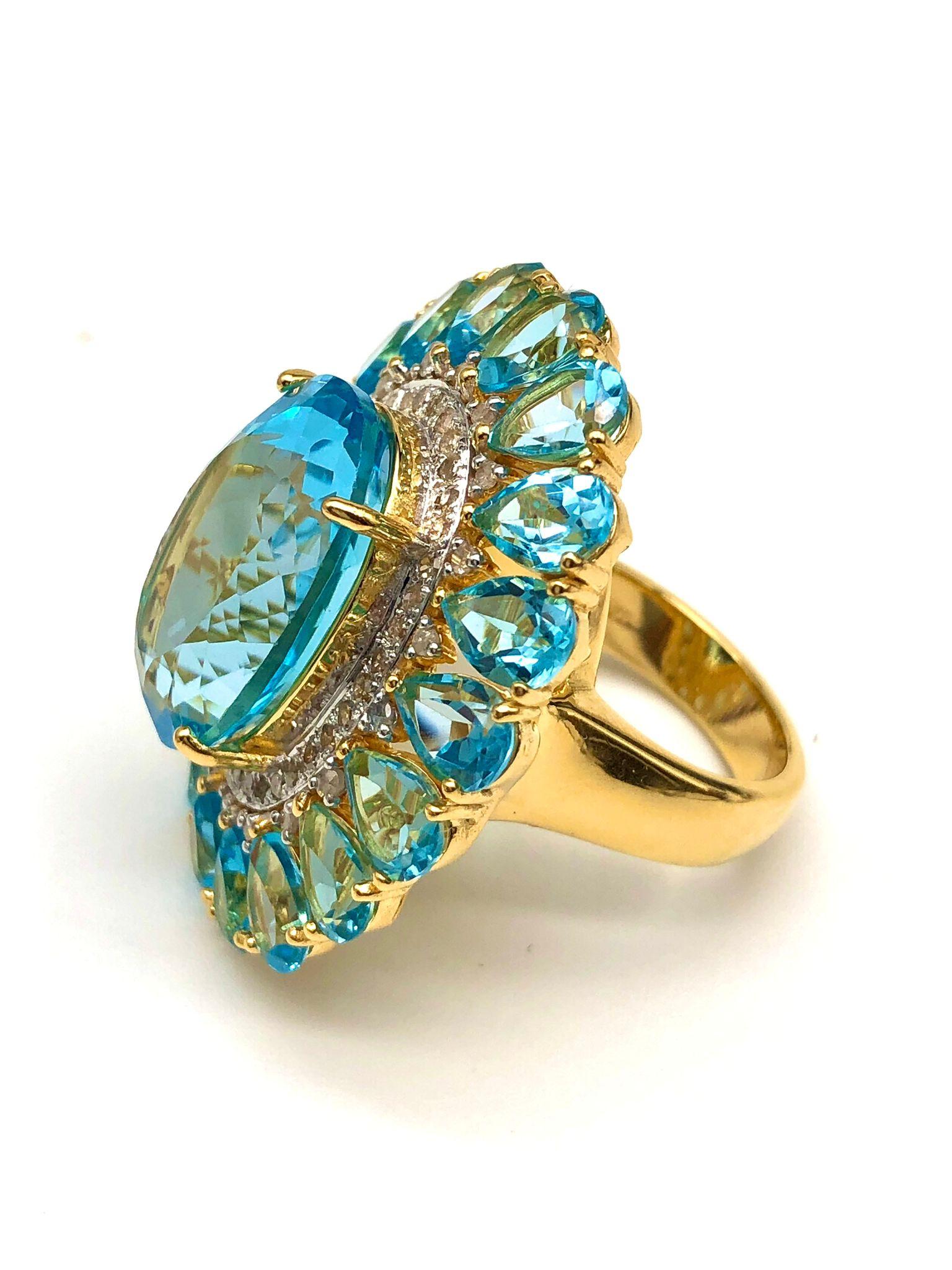 Bochic “Capri” Natural Oval Shape Blue Topaz & Diamond Set In 18K Gold & Silver For Sale 2
