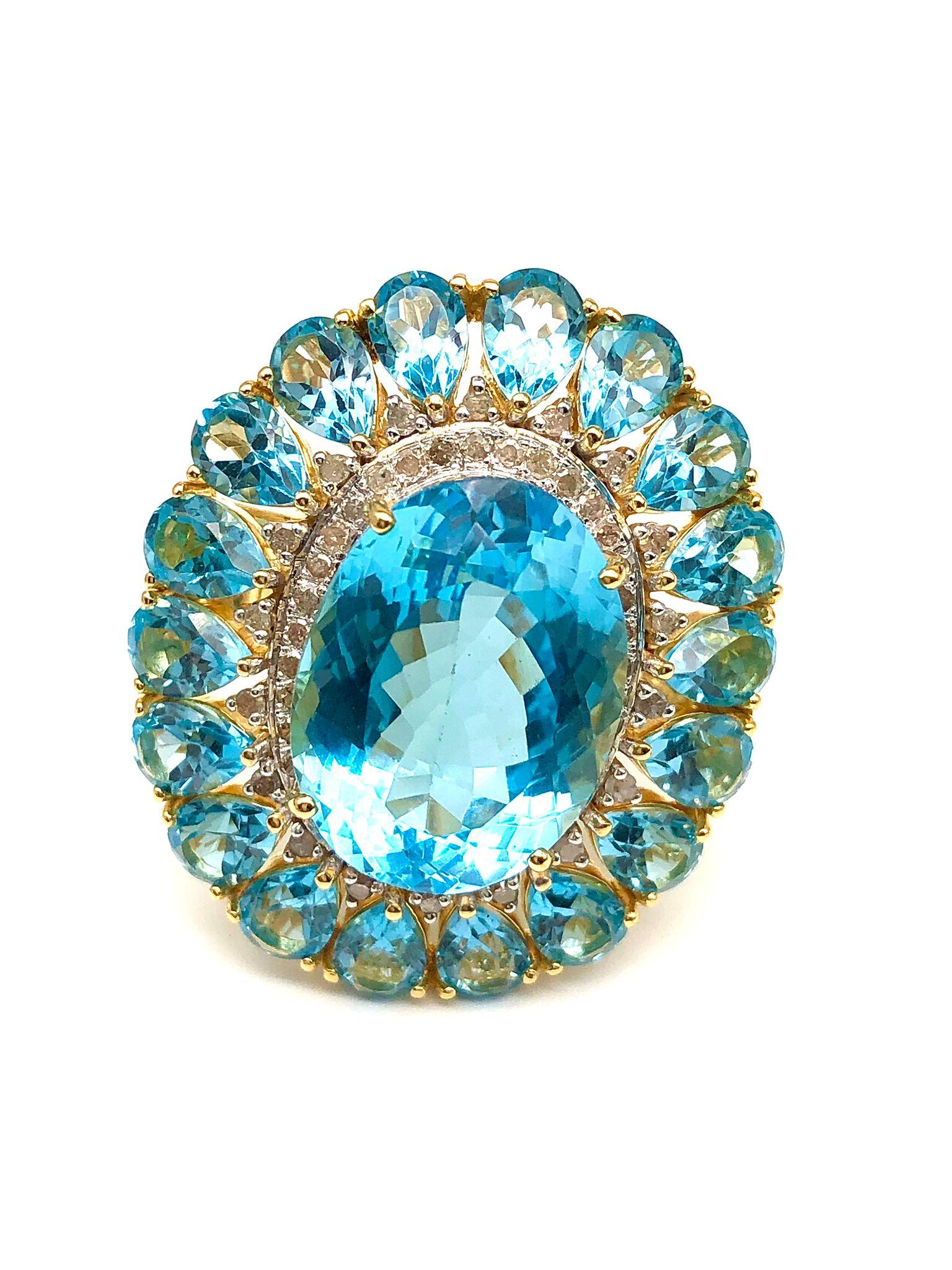 Bochic “Capri” Natural Oval Shape Blue Topaz & Diamond Set In 18K Gold & Silver For Sale 3