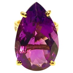 Bochic “Capri” Natural Pear Shape Amethyst & Diamond Set In 18K Gold & Silver