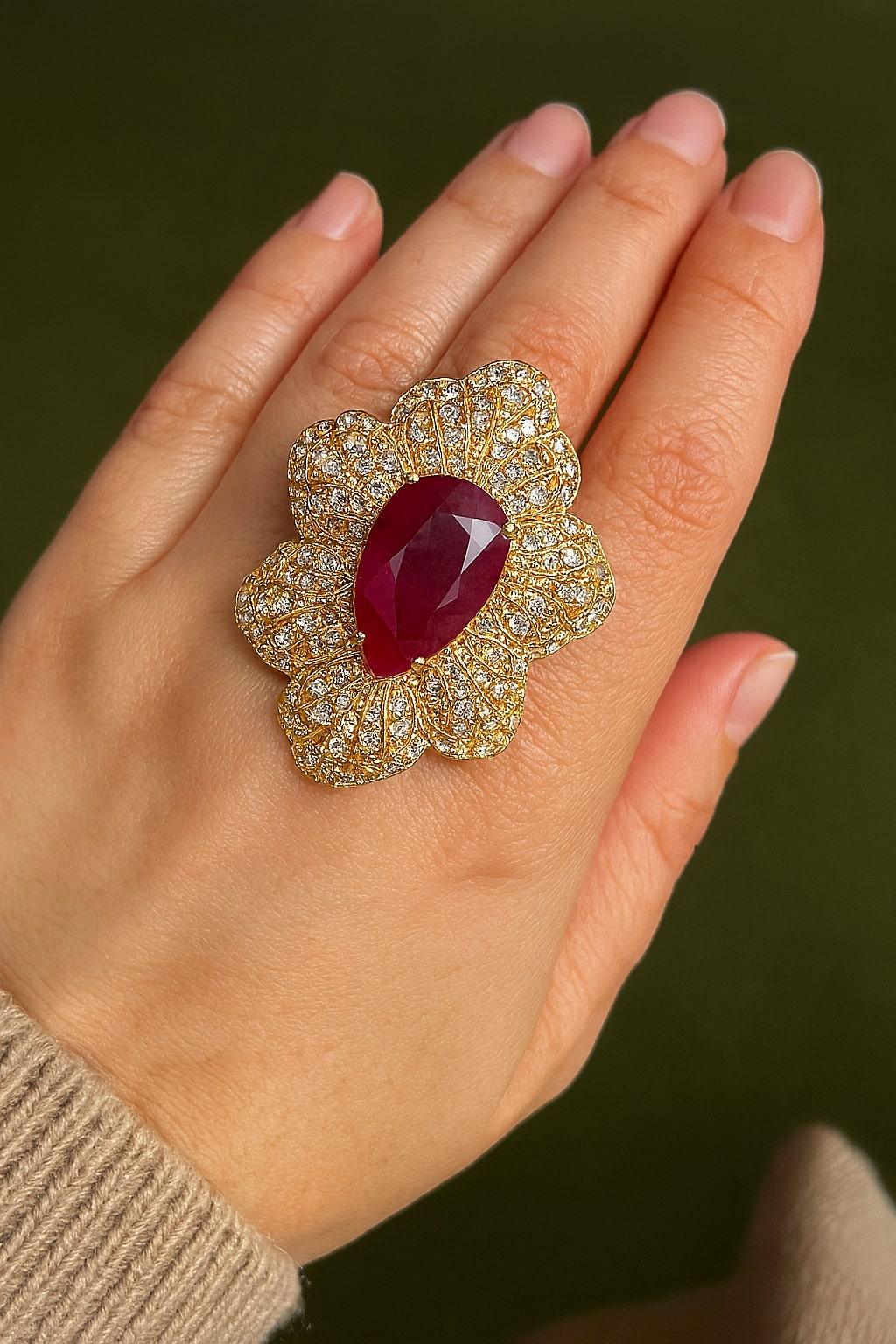 Bochic “Capri” Natural Red Ruby & Topaz Ring Set In 18K Gold & Silver For Sale 4
