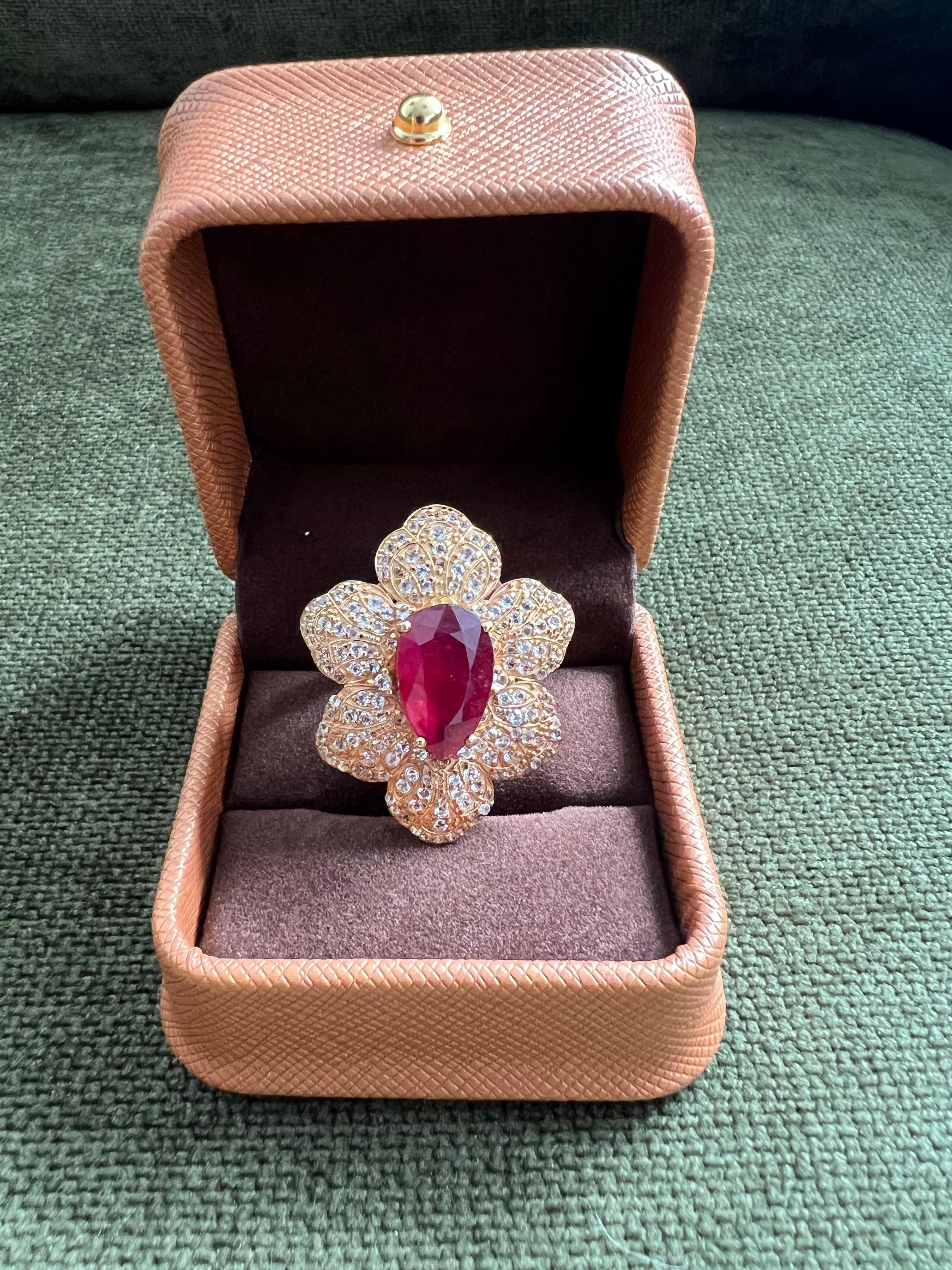 Brilliant Cut Bochic “Capri” Natural Red Ruby & Topaz Ring Set In 18K Gold & Silver For Sale