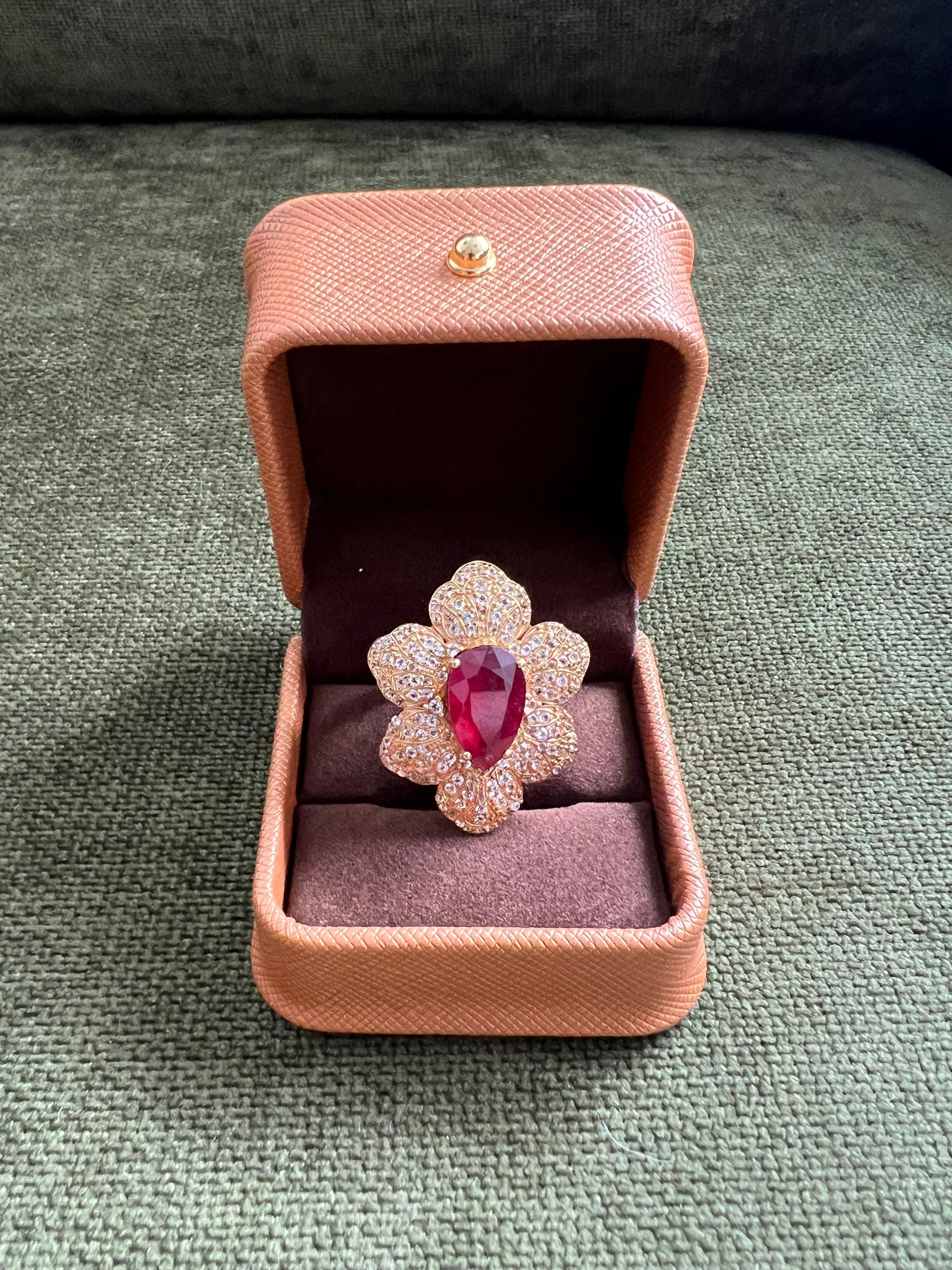 Women's or Men's Bochic “Capri” Natural Red Ruby & Topaz Ring Set In 18K Gold & Silver For Sale