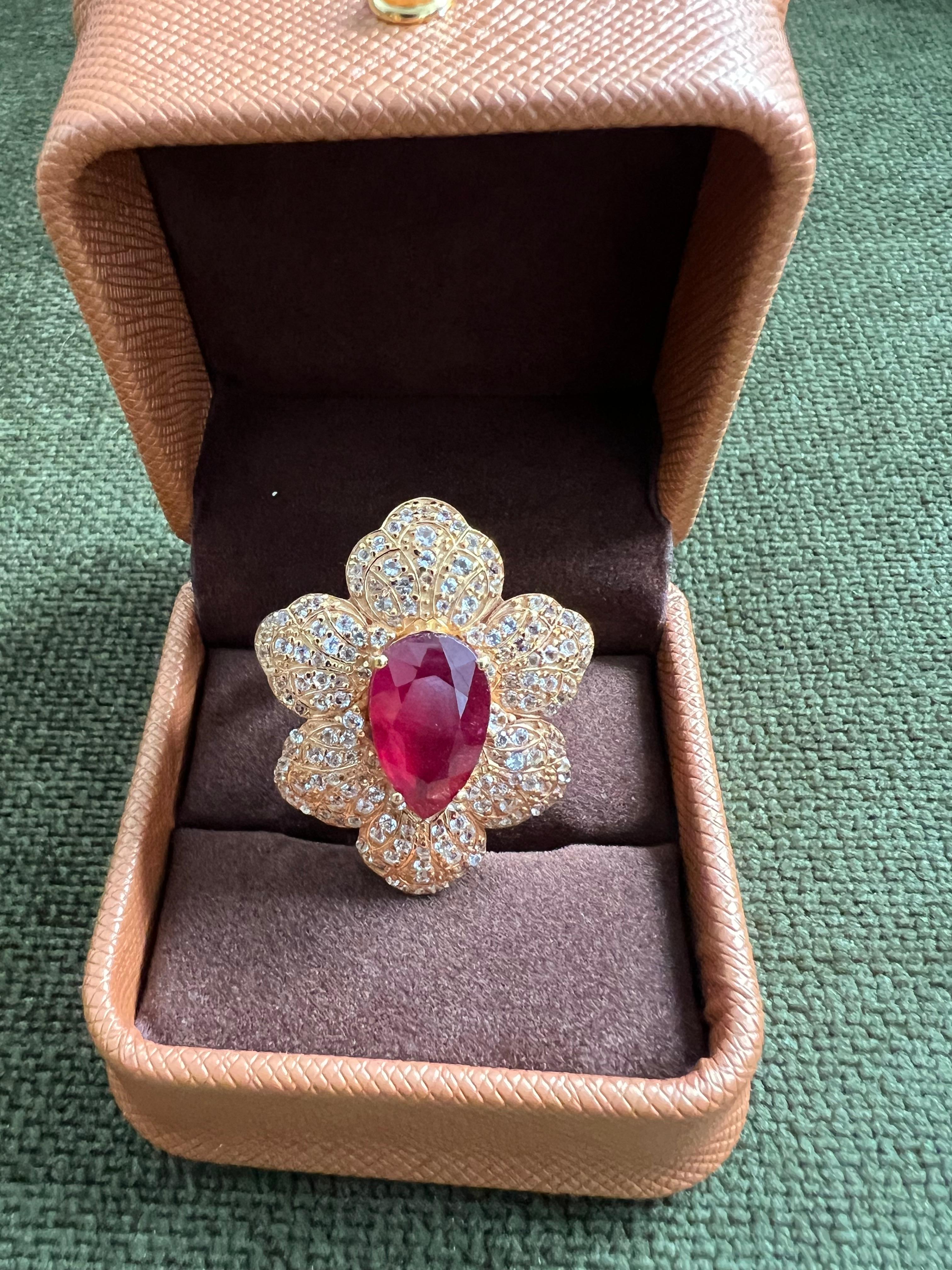 Bochic “Capri” Natural Red Ruby & Topaz Ring Set In 18K Gold & Silver For Sale 2