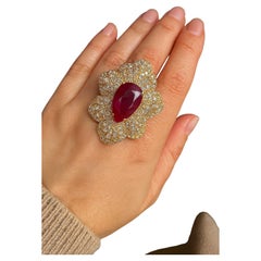 Anillo Bochic "Capri" de rubí rojo natural y topacio engastado en oro de 18 quilates y plata