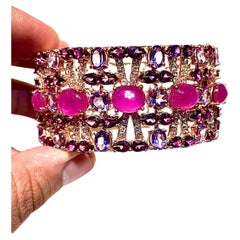 Bochic "Capri" Natürliche Rubin & Amethyst Manschette Set in 18K Gold & Silber