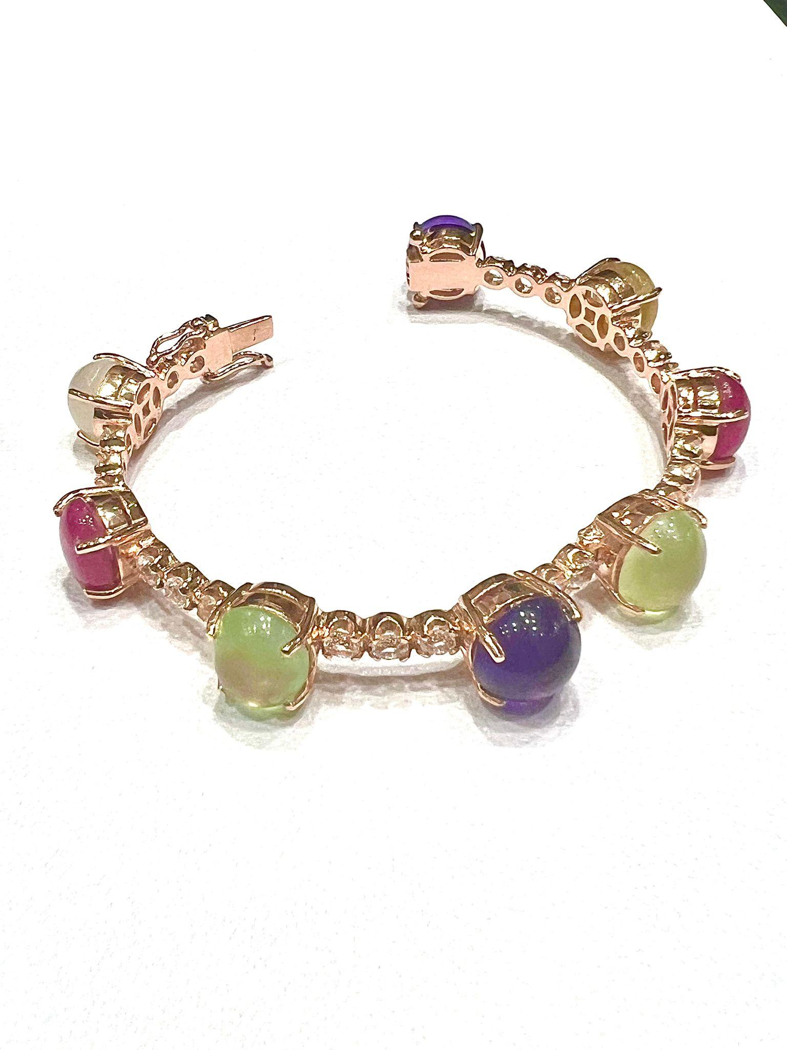 Bochic “Capri” Natural Ruby, Amethyst & Peridot Bracelet Set 18K Gold & Silver For Sale 7