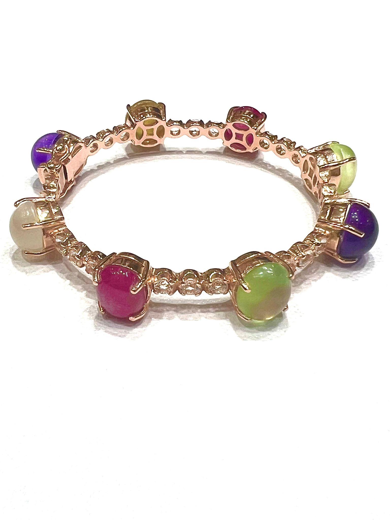 Bochic “Capri” Natural Ruby, Amethyst & Peridot Bracelet Set 18K Gold & Silver In New Condition For Sale In New York, NY