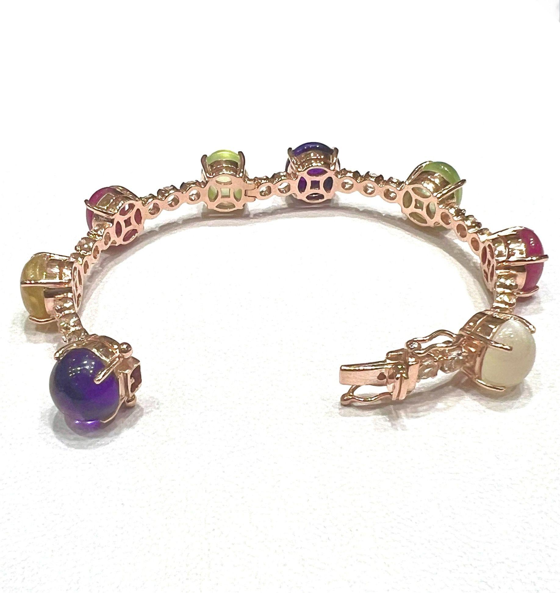 Bochic “Capri” Natural Ruby, Amethyst & Peridot Bracelet Set 18K Gold & Silver For Sale 1