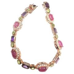Bochic “Capri” Natural Ruby, Amethyst & Peridot Bracelet Set 18K Gold & Silver