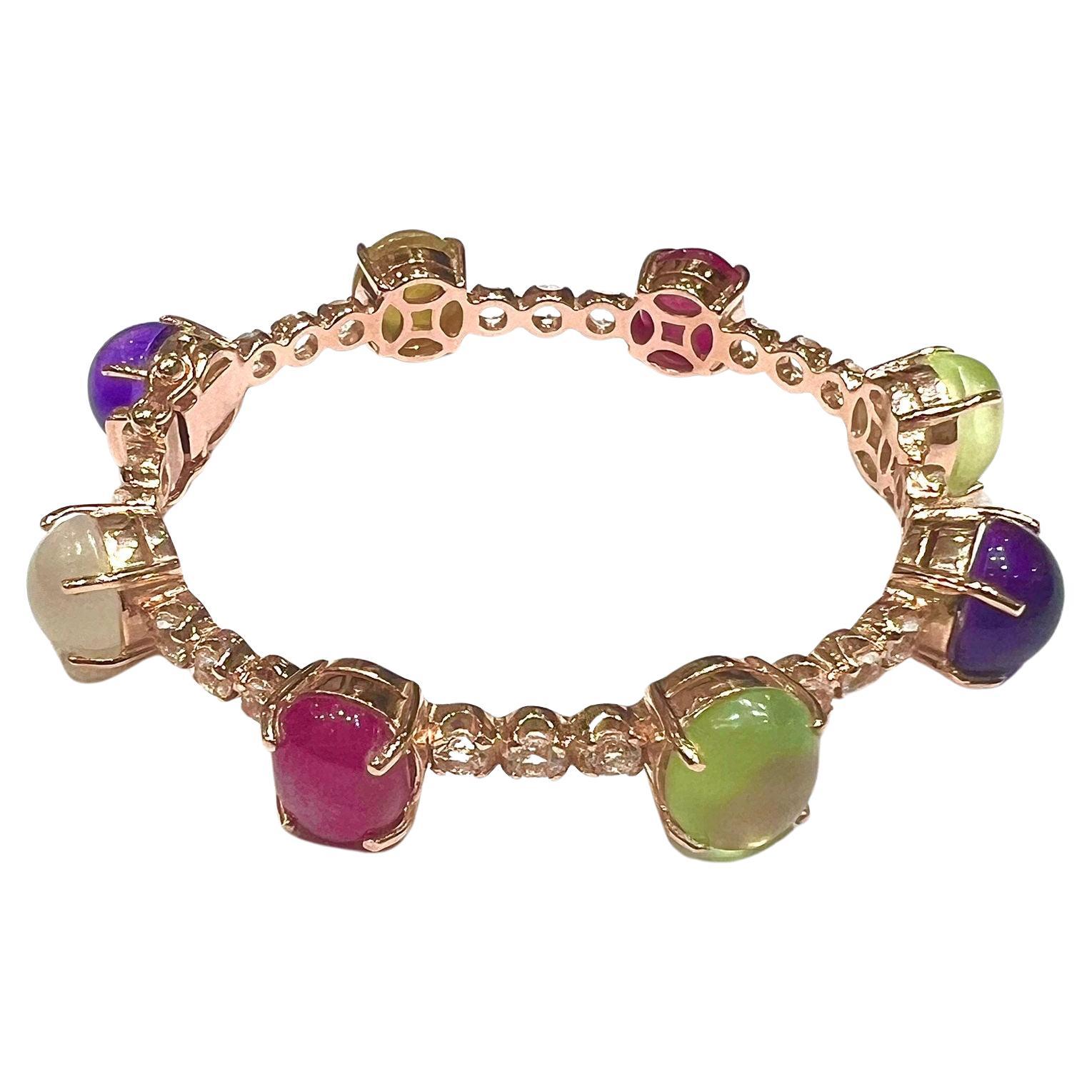 Bochic “Capri” Natural Ruby, Amethyst & Peridot Bracelet Set 18K Gold & Silver