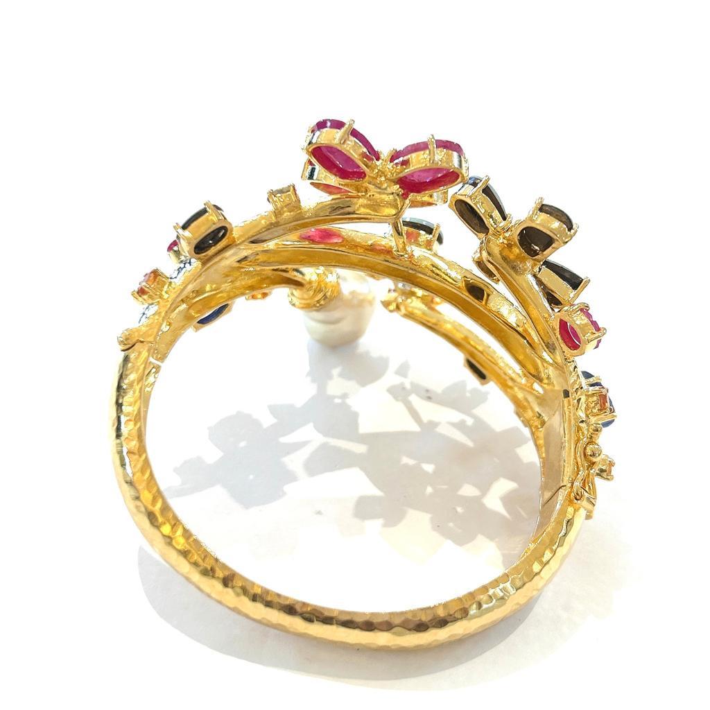 Bochic “Capri” Natural Ruby & Blue Opal Bangle Set In 18 K Gold & Silver  In New Condition In New York, NY