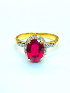 Bochic “Capri” Natural Ruby & Diamonds Vintage Retro Ring Set In 18K Gold&Silver