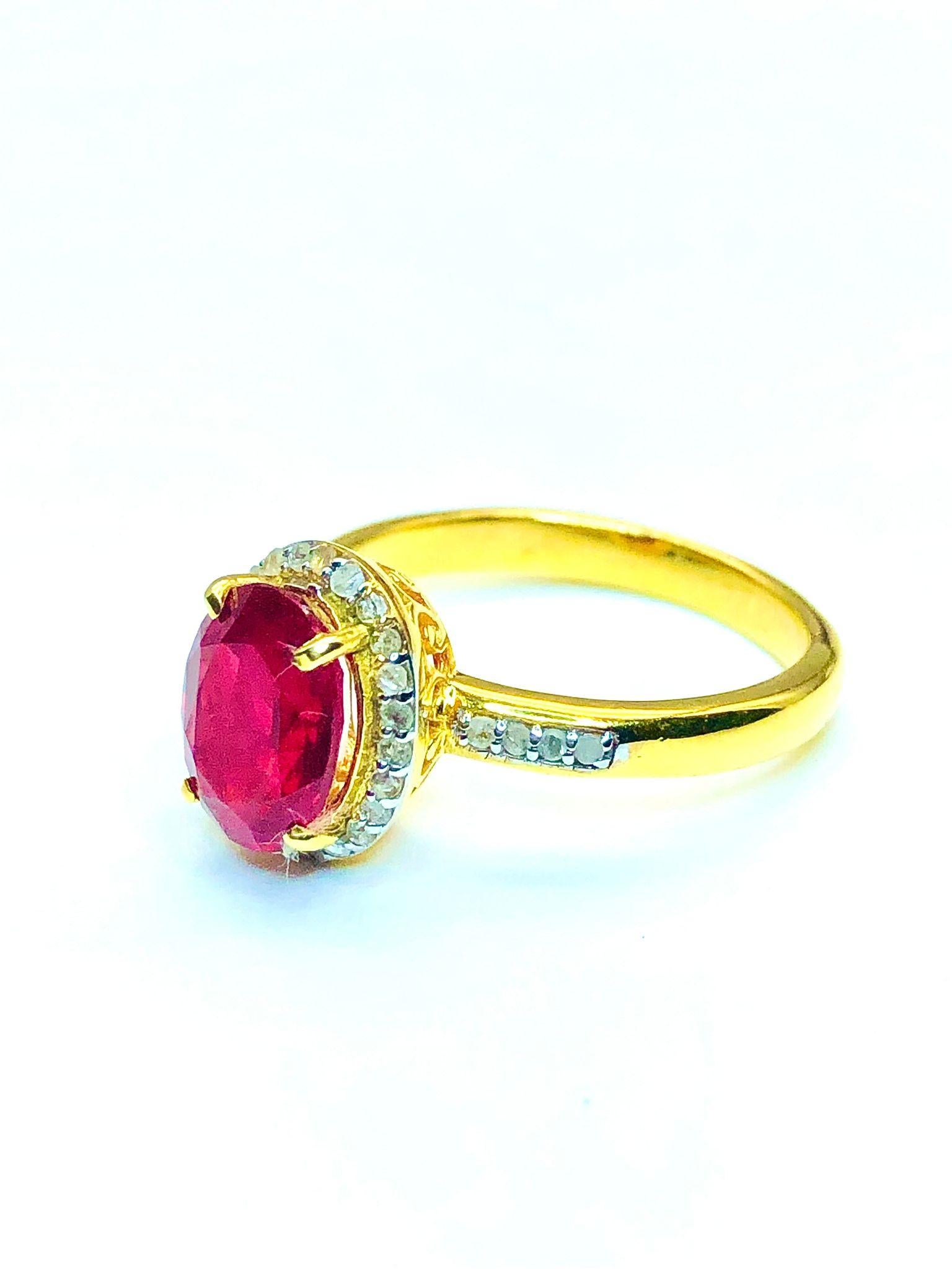 Bochic Capri natürlichen Rubin & Diamanten Vintage Retro Ring Set in 18K Gold & Silber (Ovalschliff) im Angebot