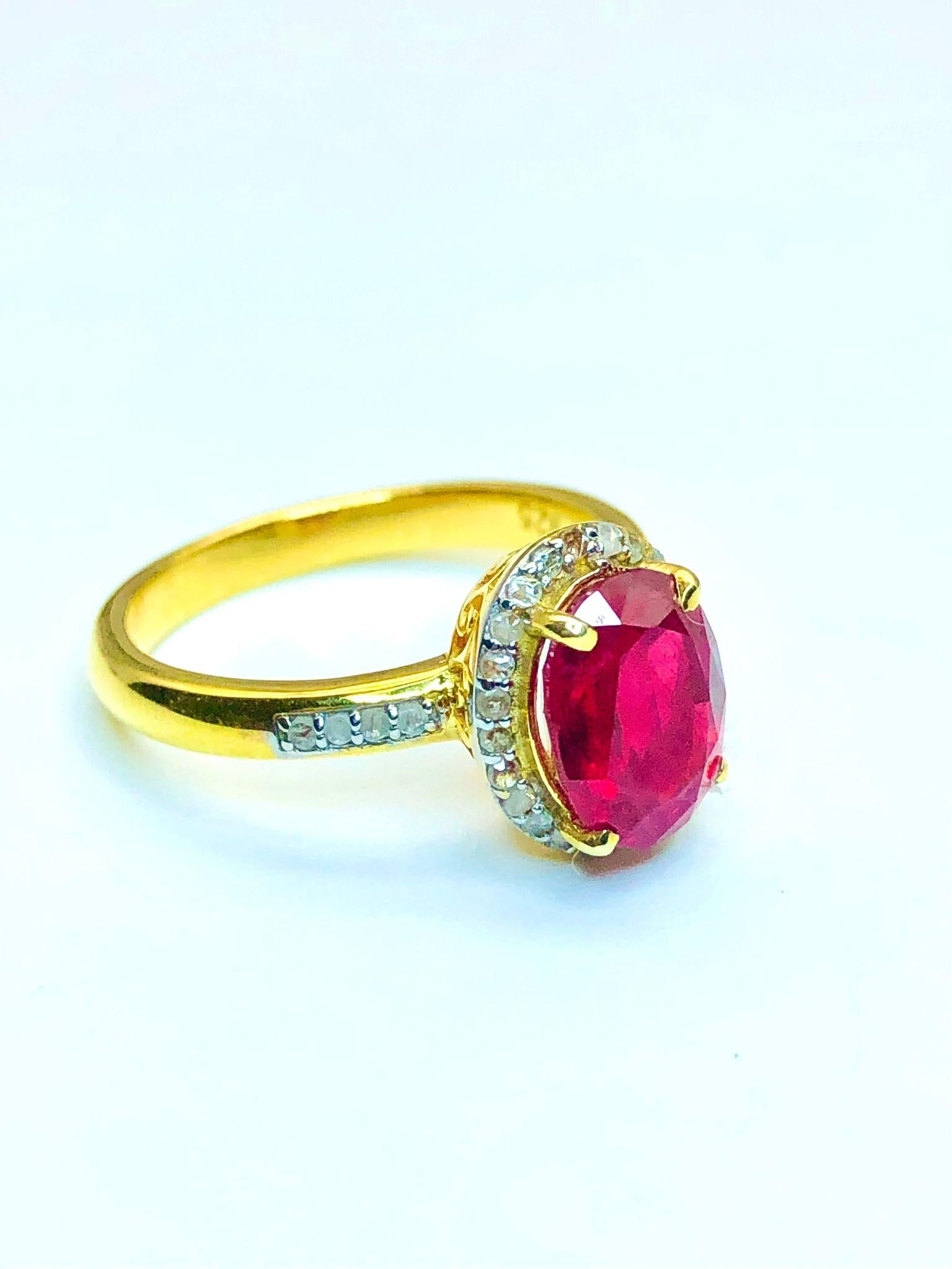 Bochic Capri natürlichen Rubin & Diamanten Vintage Retro Ring Set in 18K Gold & Silber im Angebot 1