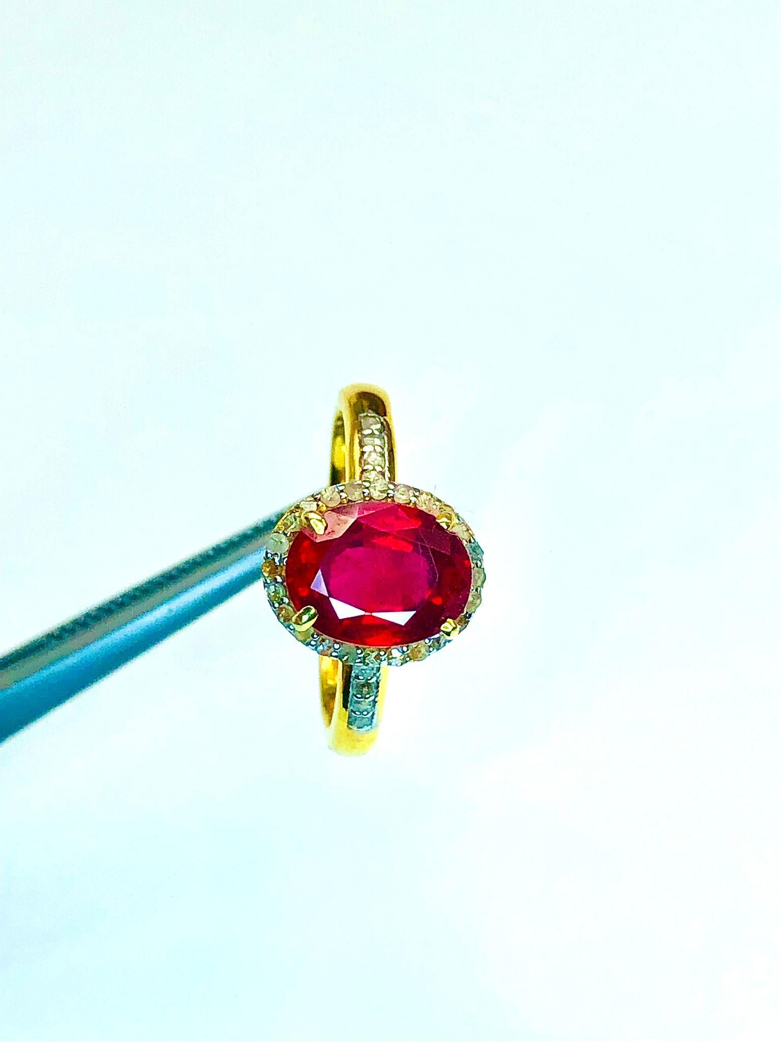 Bochic Capri natürlichen Rubin & Diamanten Vintage Retro Ring Set in 18K Gold & Silber im Angebot 2