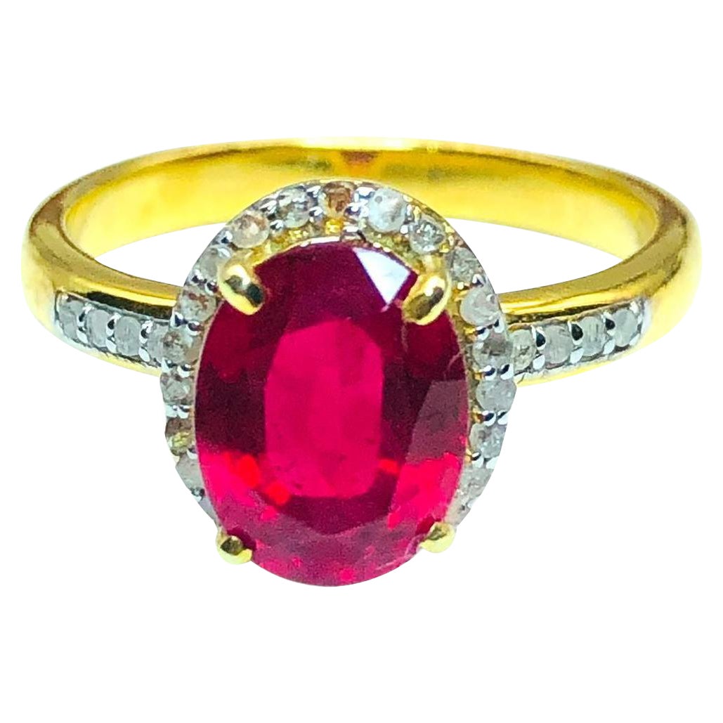 Anello vintage retrò Bochic "Capri" con rubino naturale e diamanti in oro e argento 18 carati in vendita