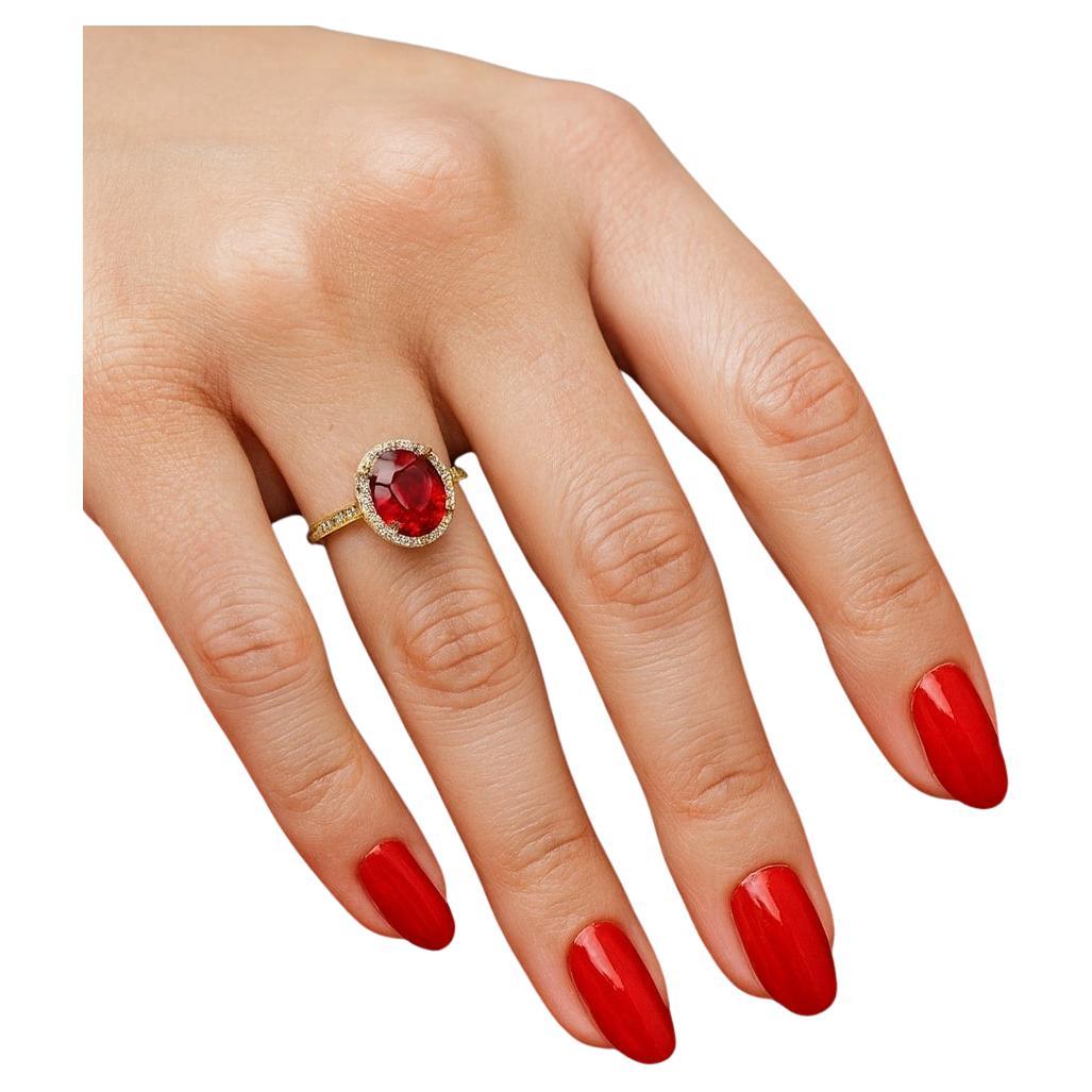 Anillo retro vintage Bochic "Capri" de oro y plata de 18 quilates con rubíes naturales y diamantes en venta