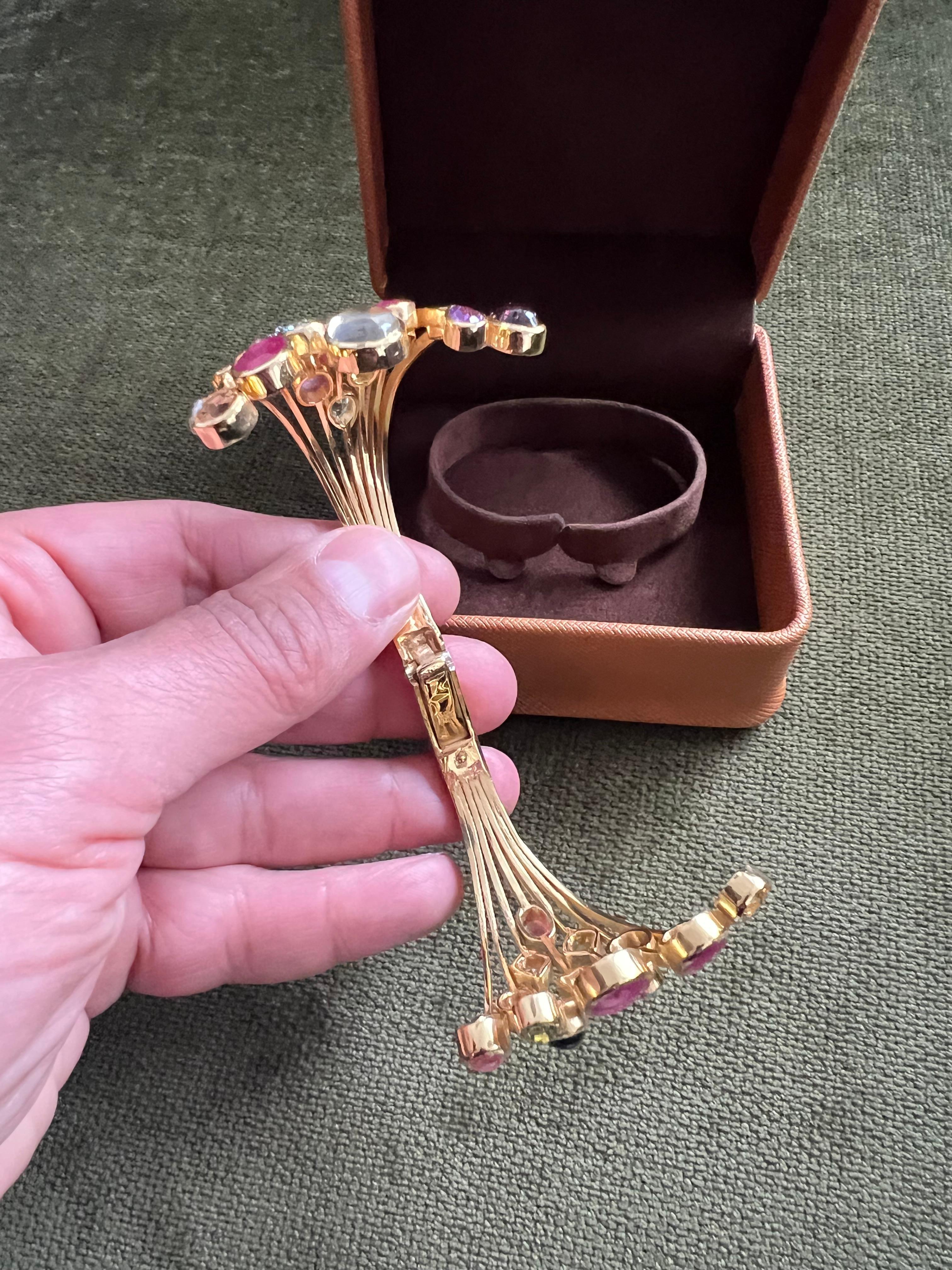 Bochic “Capri” Natural Ruby & Multi Natural Gem Cuff Set In 18K Gold & Silver For Sale 14