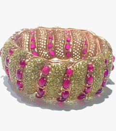 Bochic "Capri" Set di bracciali con rubino naturale e peridoto naturale in oro e argento 18 carati