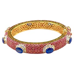 Bochic “Capri” Natural Ruby, Sapphire & Diamond Bangle Set In 18K Gold & Silver