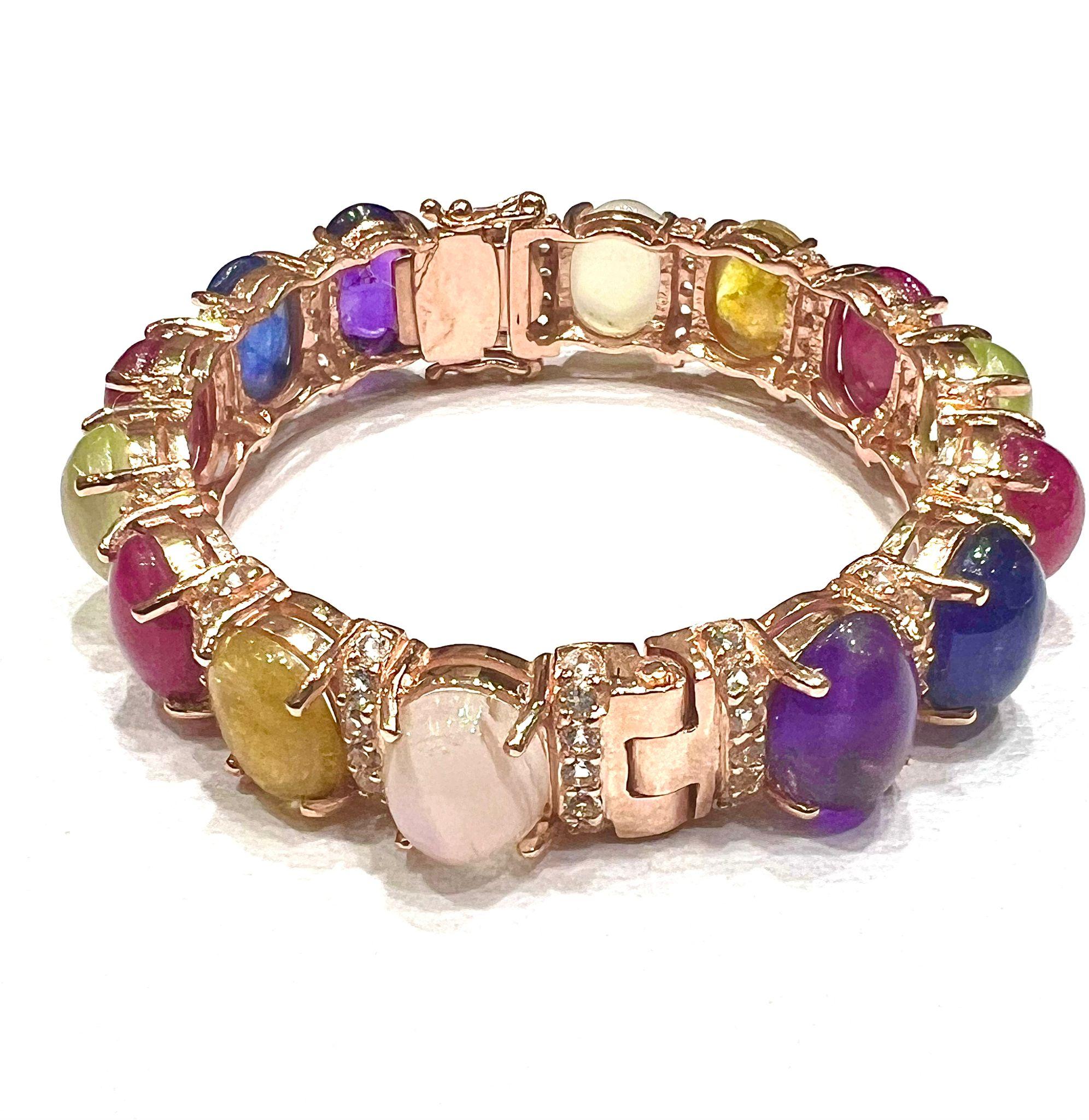 Bochic “Capri” Natural Ruby, Sapphire & Peridot Bracelet Set 18K Gold & Silver For Sale 5