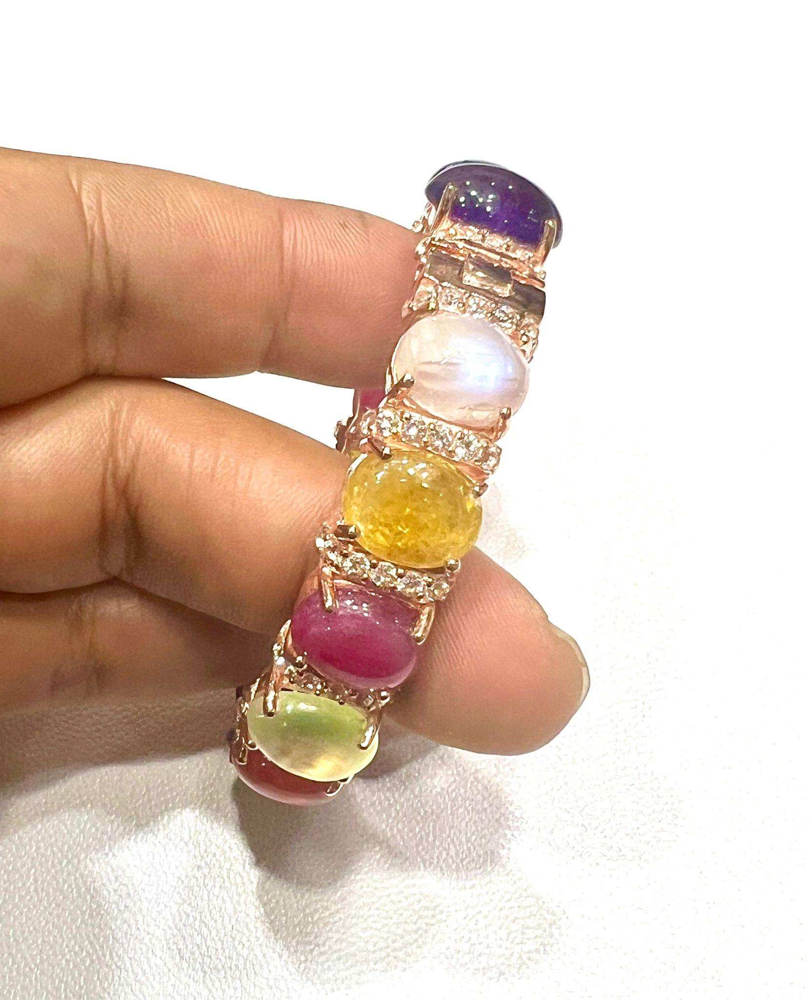Bochic “Capri” Natural Ruby, Sapphire & Peridot Bracelet Set 18K Gold & Silver For Sale 6
