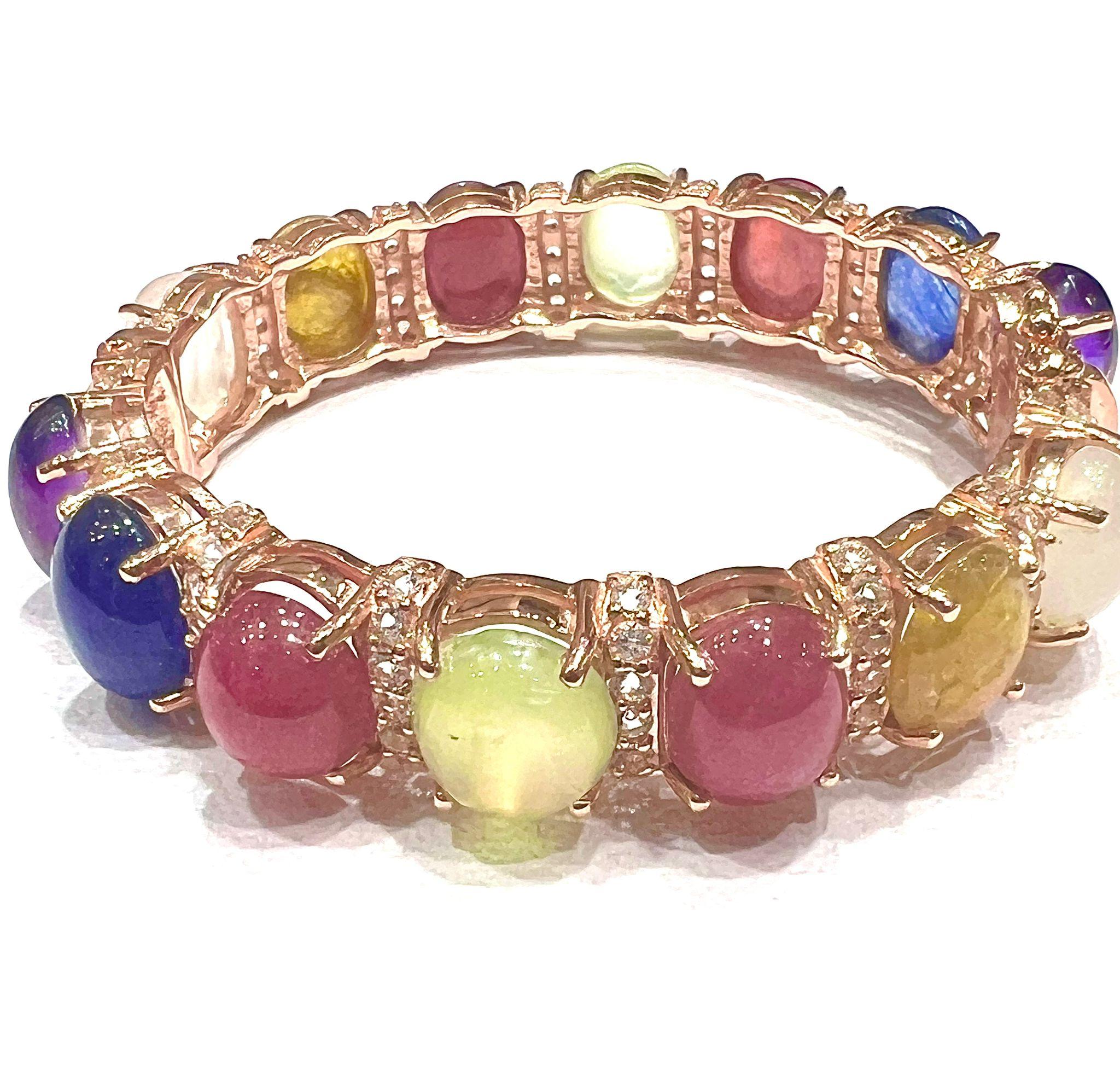 Bochic “Capri” Natural Ruby, Sapphire & Peridot Bracelet Set 18K Gold & Silver For Sale 3