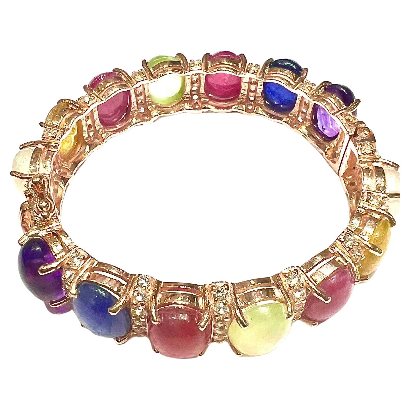 Bochic “Capri” Natural Ruby, Sapphire & Peridot Bracelet Set 18K Gold & Silver For Sale