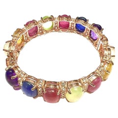 Bochic “Capri” Natural Ruby, Sapphire & Peridot Bracelet Set 18K Gold & Silver