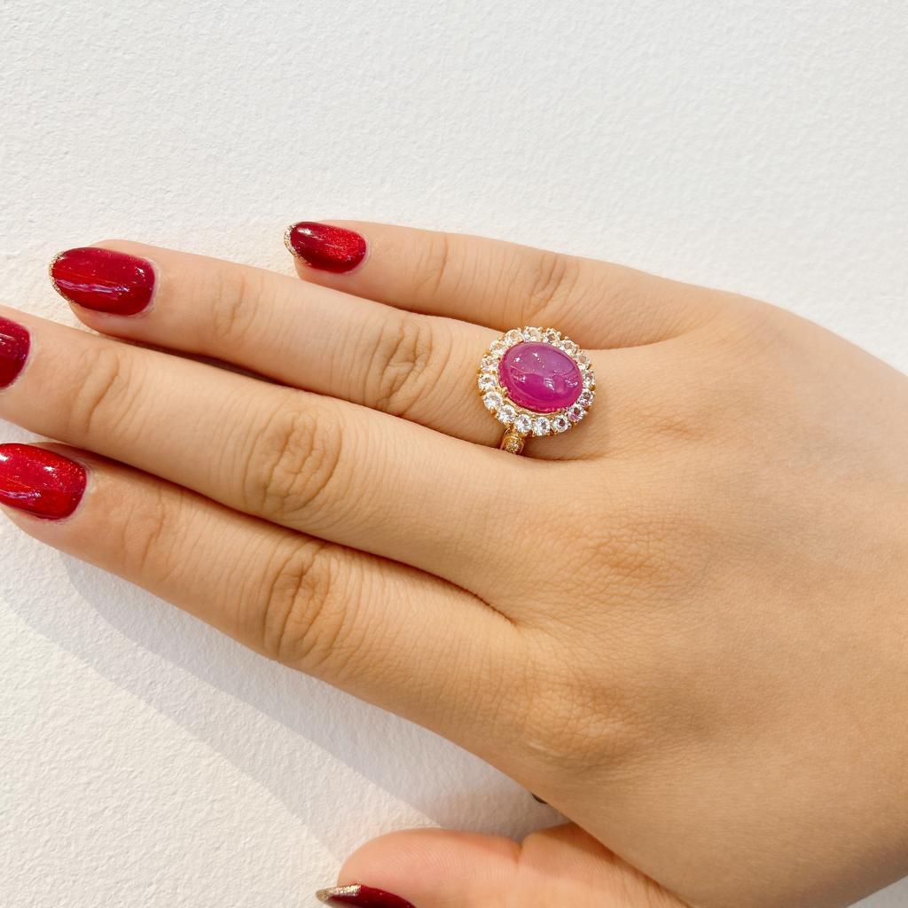 Bochic “Capri” Natural Ruby & White Topaz Cocktail Ring Set 18K Gold & Silver  In New Condition For Sale In New York, NY