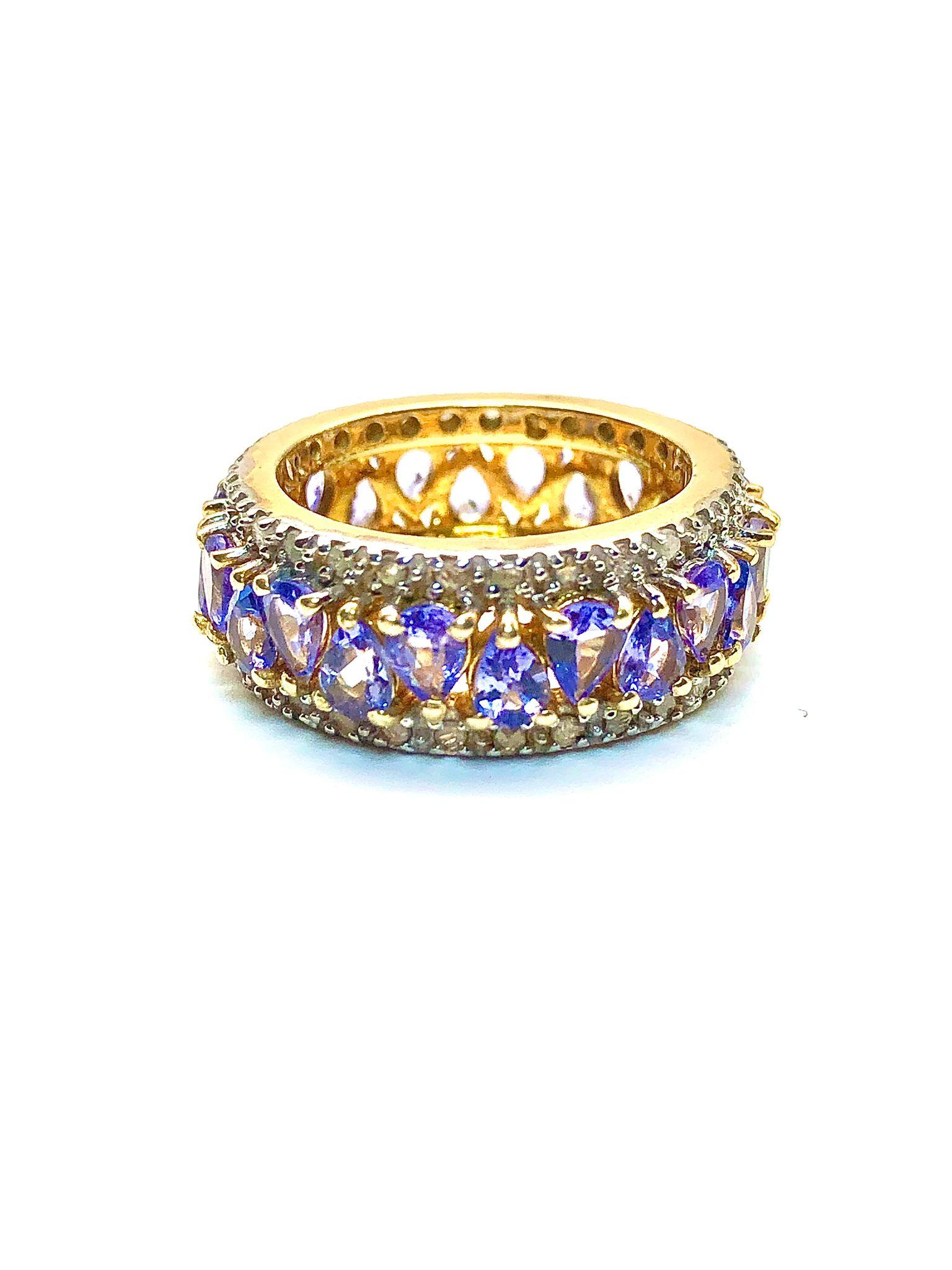 Bochic “Capri” Natural Tanzanite & Diamond Band Set In 18K Gold & Silver Barroco en venta