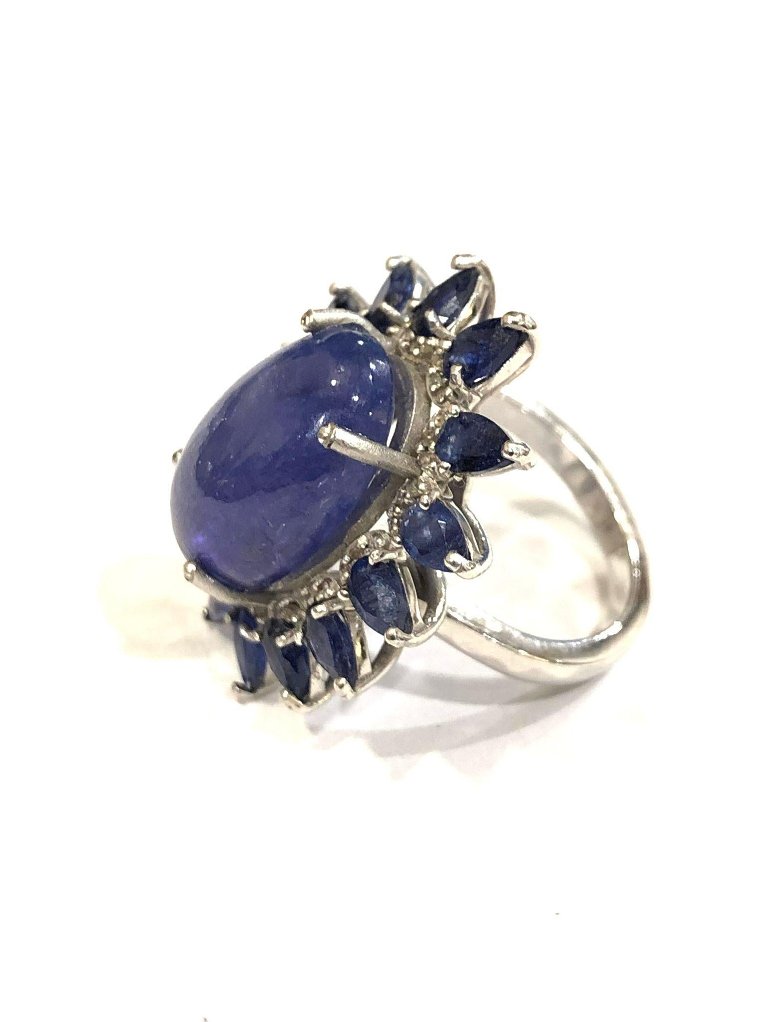 Bochic “Capri” Natural Tanzanite & Diamonds Vintage Retro Ring Set In 18K&Silver For Sale 4