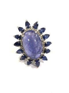 Bochic “Capri” Natural Tanzanite & Diamonds Vintage Retro Ring Set In 18K&Silver