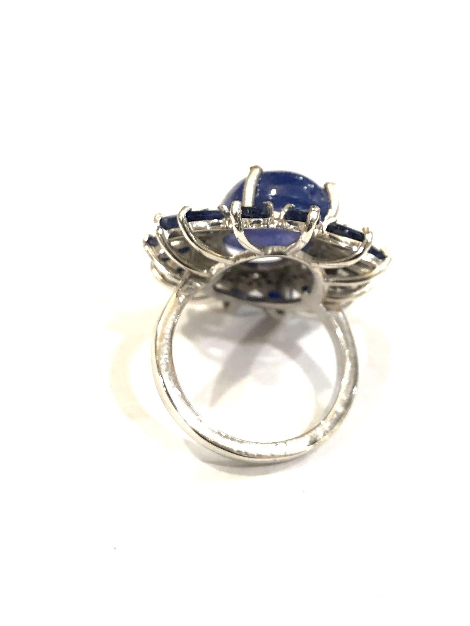 Bochic “Capri” Natural Tanzanite & Diamonds Vintage Retro Ring Set In 18K&Silver In New Condition For Sale In New York, NY