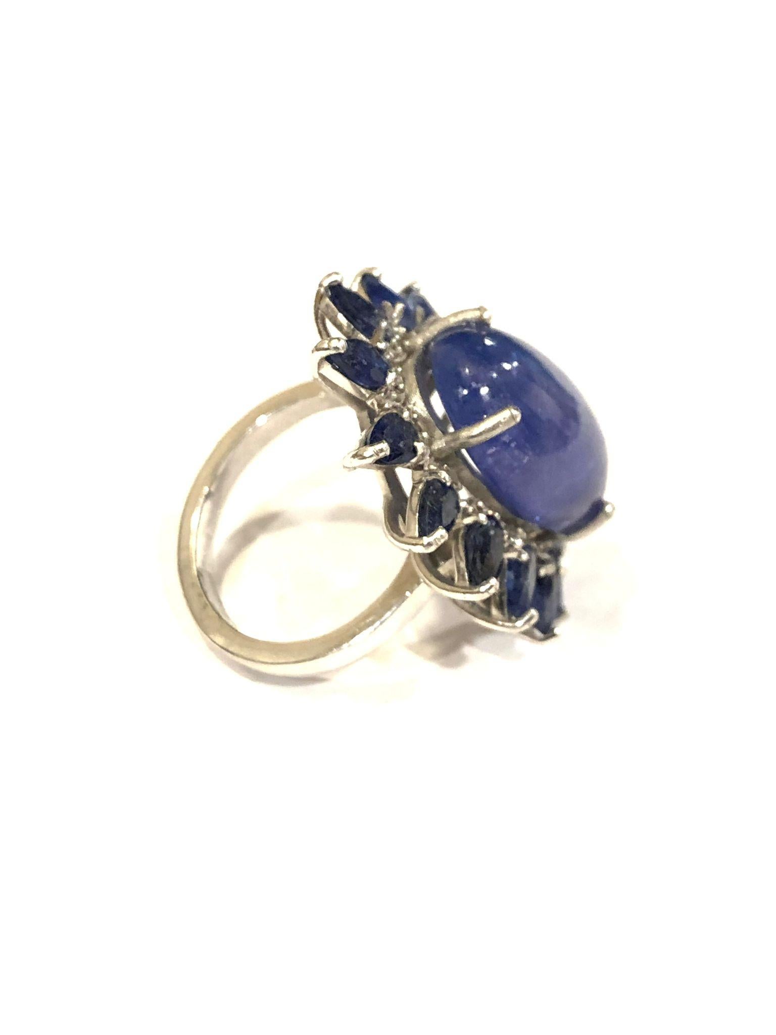Women's or Men's Bochic “Capri” Natural Tanzanite & Diamonds Vintage Retro Ring Set In 18K&Silver For Sale