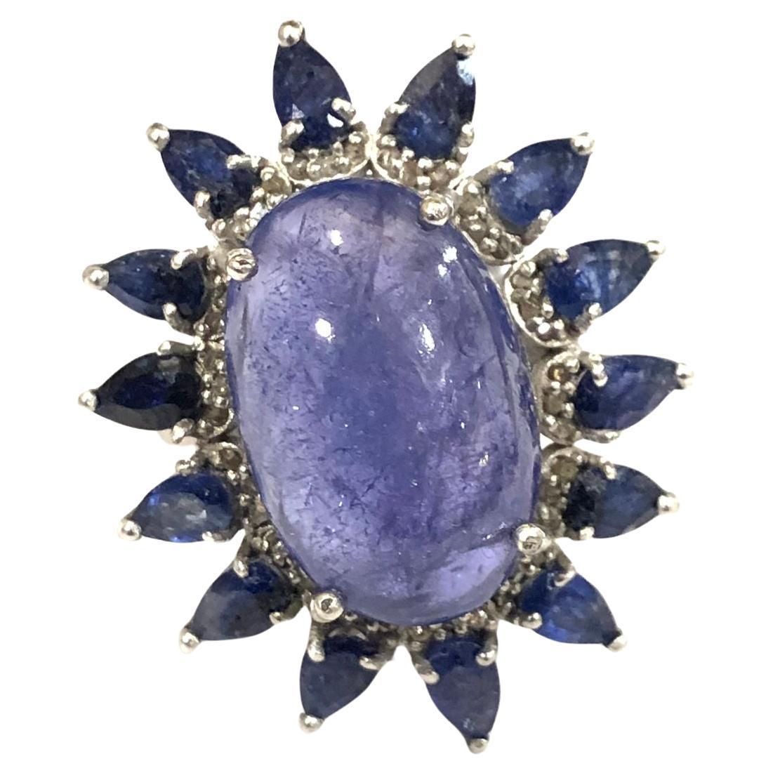 Bochic “Capri” Natural Tanzanite & Diamonds Vintage Retro Ring Set In 18K&Silver