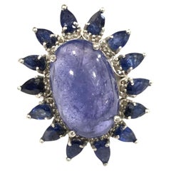 Bochic “Capri” Natural Tanzanite & Diamonds Vintage Retro Ring Set In 18K&Silver
