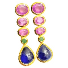 Bochic “Capri” Natural Vintage Ruby, Sapphire & Emerald Set In 18K Gold & Silver