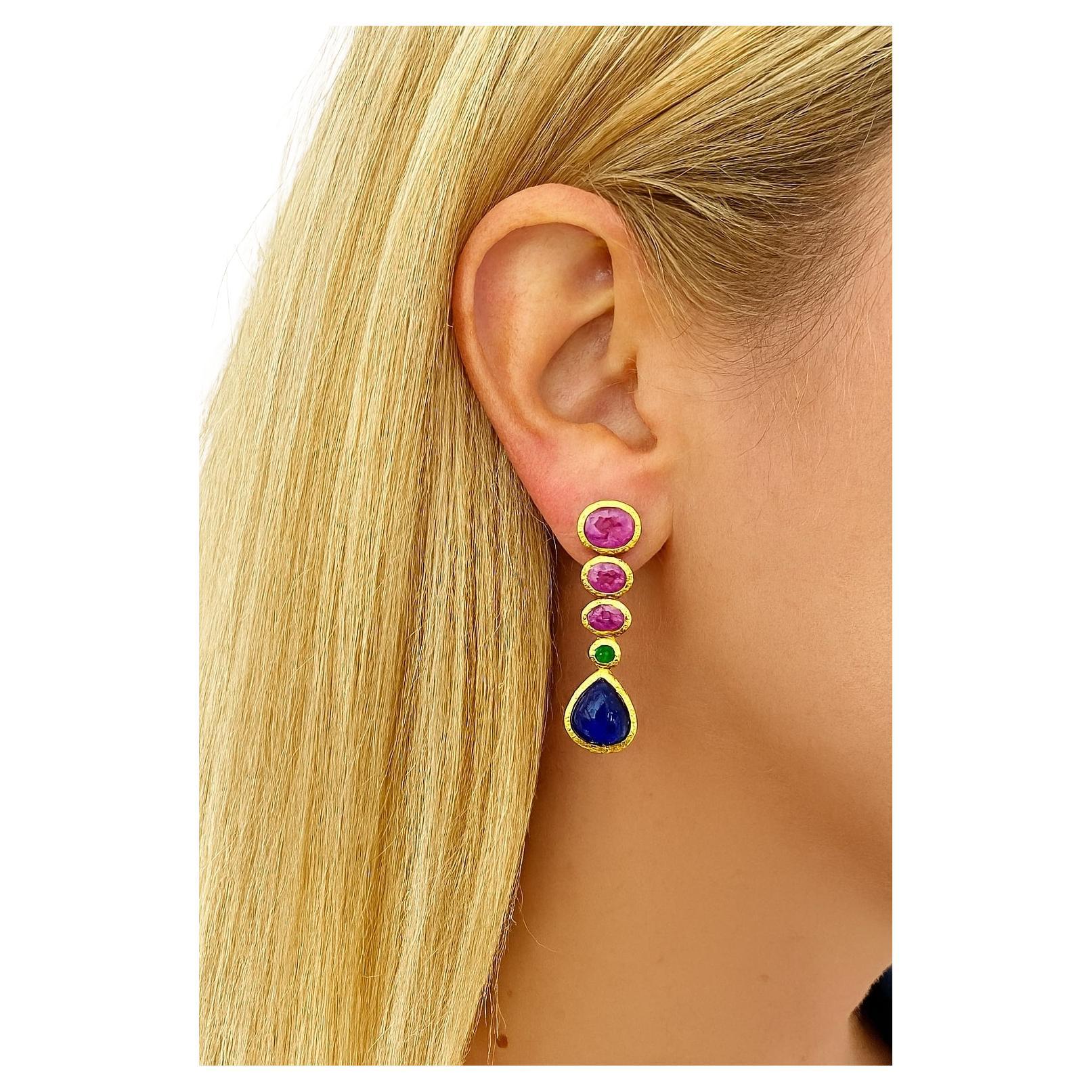Bochic "Capri" Natural Vintage Ruby, Sapphire & Emerald Set In 18K Gold & Silver