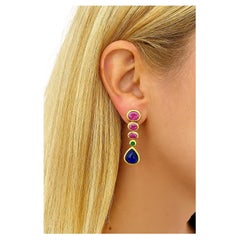 Bochic "Capri" Natural Vintage Ruby, Sapphire & Emerald Set In 18K Gold & Silver