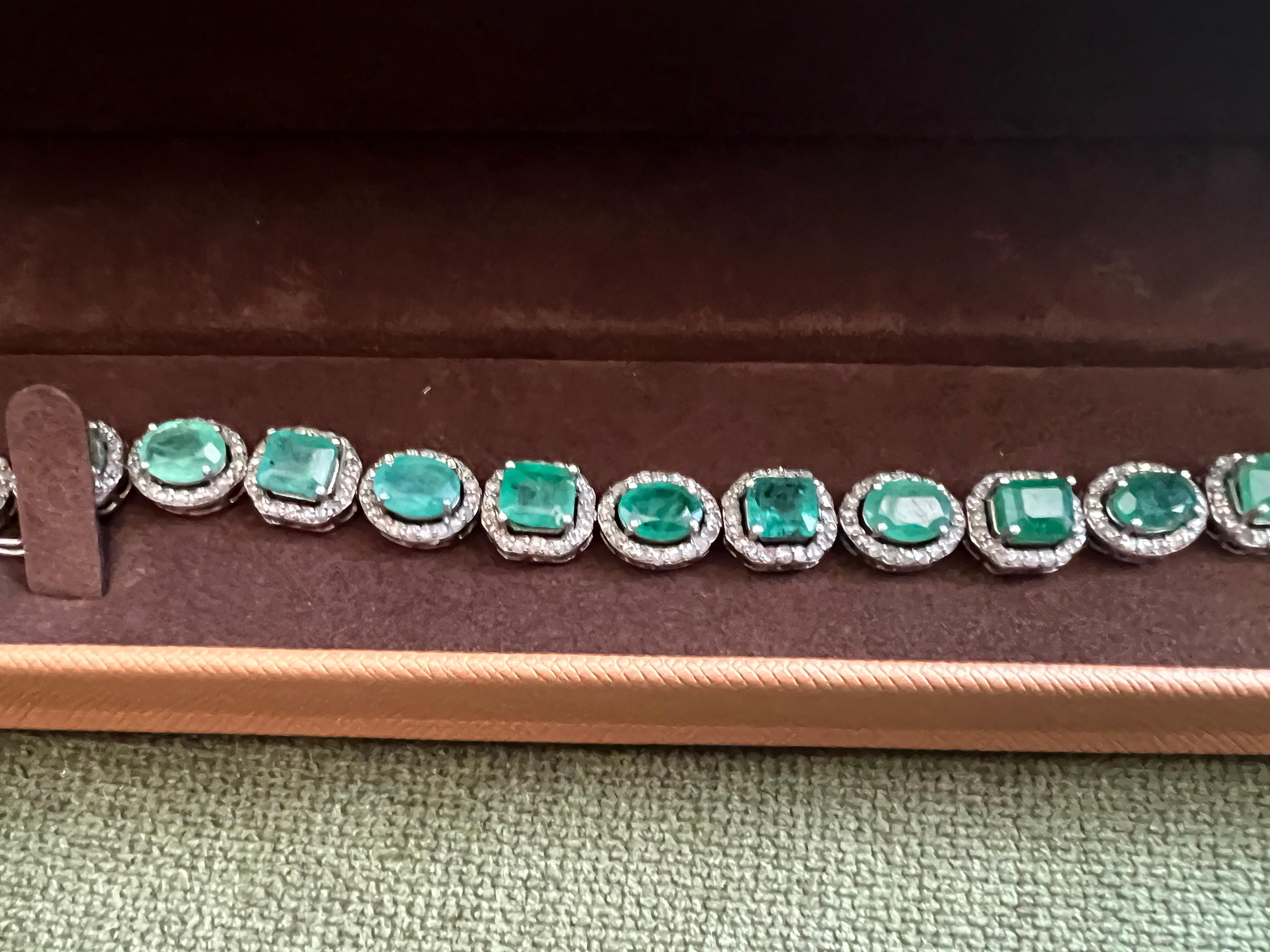 Bochic “Capri” Natural Zambian Emerald & Diamond Bracelet Set 18K Gold & Silver en vente 7