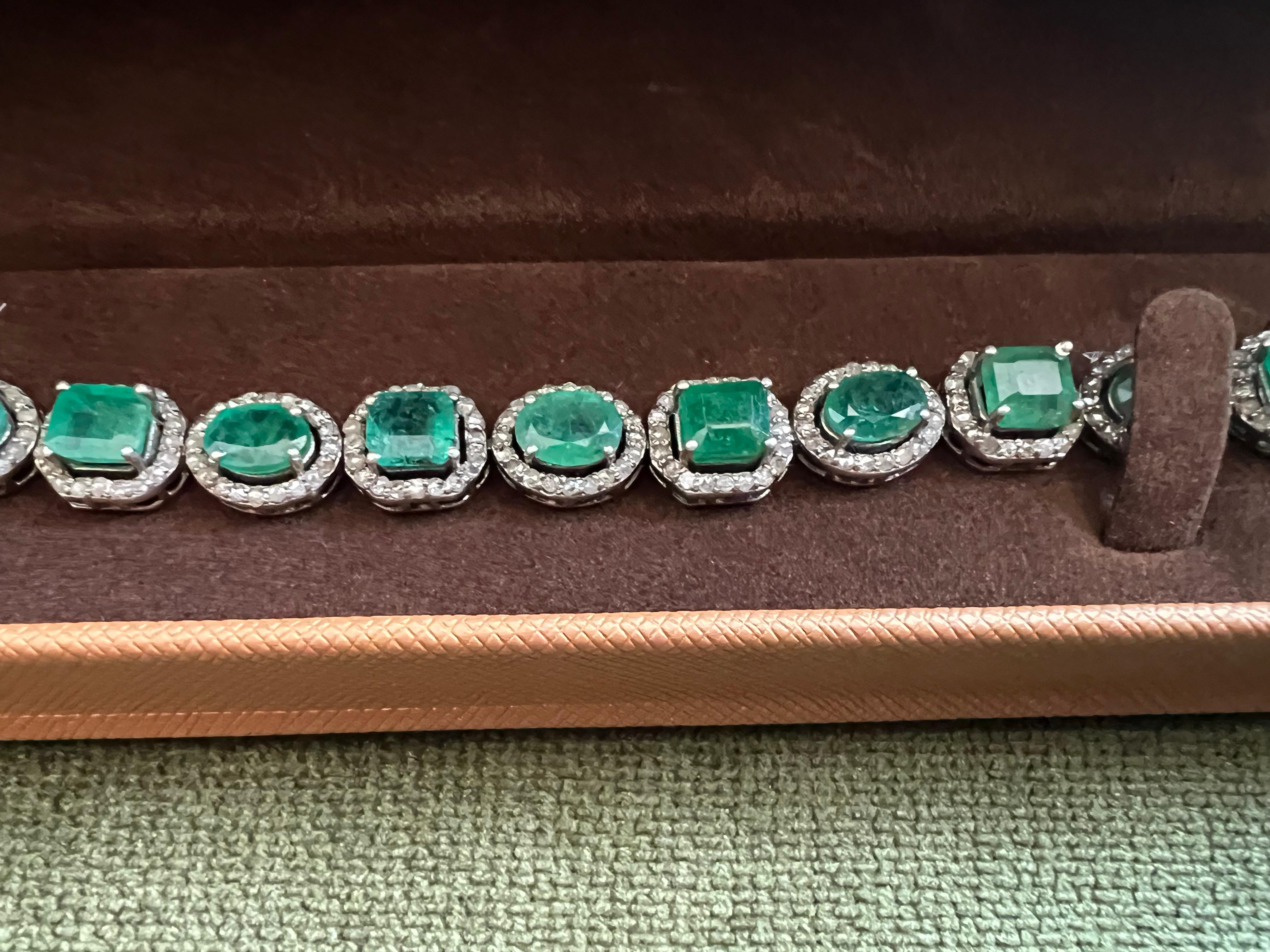 Bochic “Capri” Natural Zambian Emerald & Diamond Bracelet Set 18K Gold & Silver en vente 8