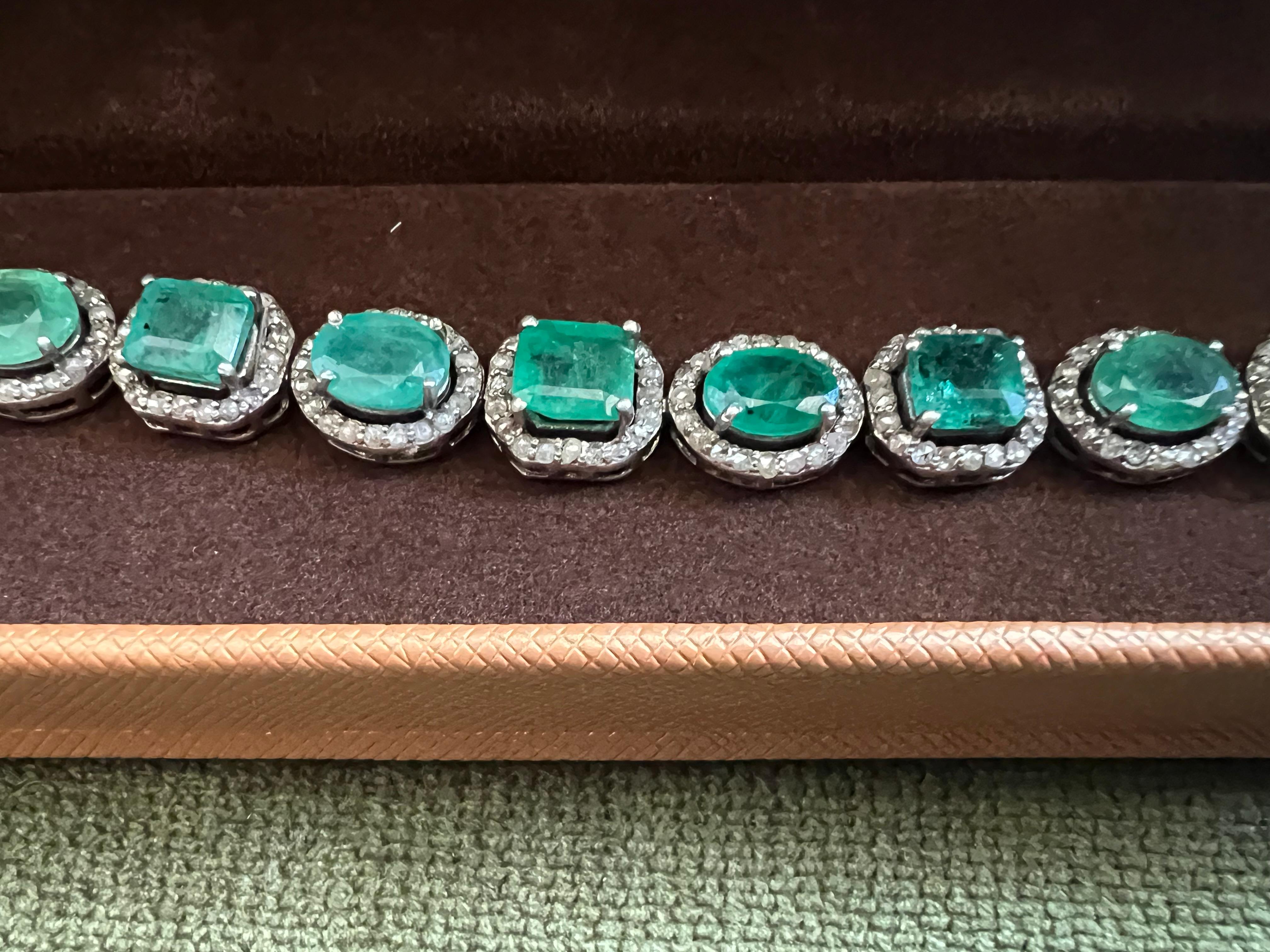 Bochic “Capri” Natural Zambian Emerald & Diamond Bracelet Set 18K Gold & Silver en vente 9